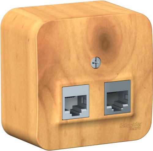 Розетка телефон+компьютер накладная Systeme Electric Blanca 2-м. RJ11+RJ45 5е ясень картинка